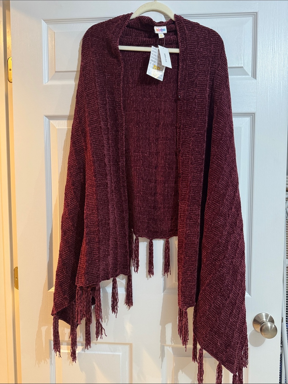 LuLaRoe Open-Front Fringe Poncho in Deep Burgundy